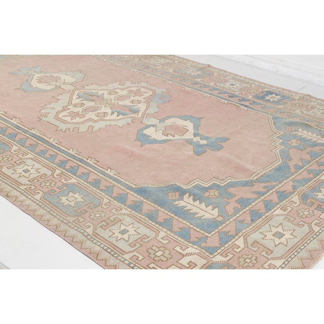 Turkish Vintage Turkish Area Rug, Hand-Knotted Wool, Soft Pink and Blue Anatolian Rug For Sale - Image 3 of 10