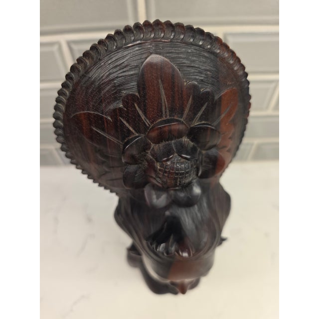 Mid 20th Century Art Deco Balinese Modernist Macassar Ebony Portrait Bust Sculpture For Sale - Image 10 of 12
