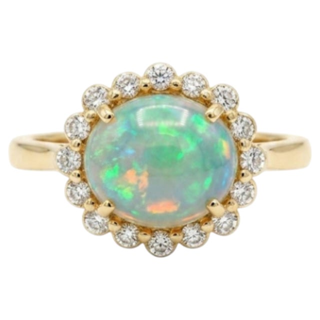 Natural Opal 1.05cts & Diamond 0.15cts Ring in 18k Gold For Sale - Image 4 of 7
