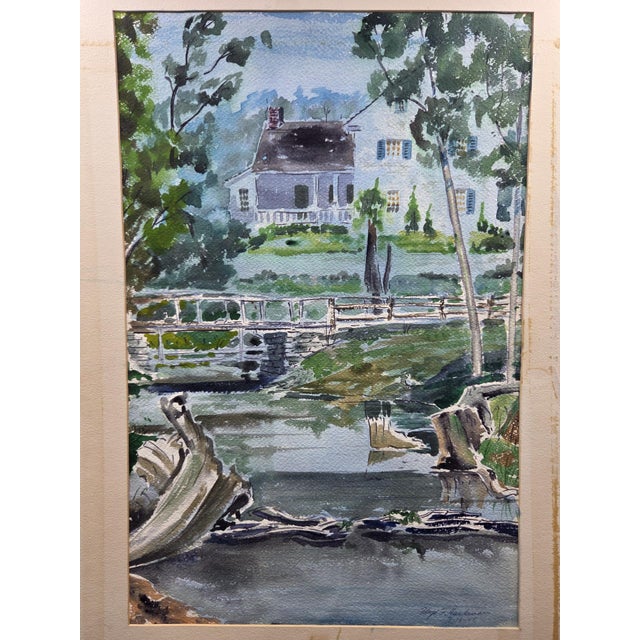 Capture the tranquil charm of mid-century Pennsylvania regionalism with this exceptional, original watercolor painting by...
