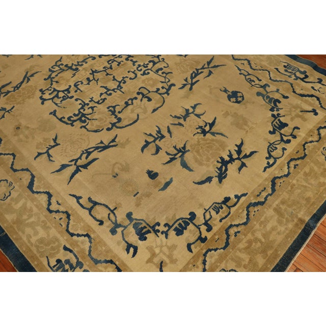 Yellow Fine Beige Blue Antique Indo-Chinese Rug - 6'6" x 9'4" For Sale - Image 8 of 18