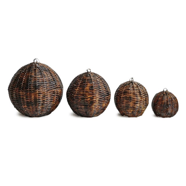 Modern Tropical Burnt Bamboo Globe Pendant Light Medium For Sale In Los Angeles - Image 6 of 9