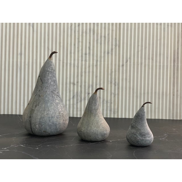 Indian Vintage Style Indian Marble Pear Paperweights / Door Stoppers – Set of 3 Assorted Sizes For Sale - Image 3 of 4