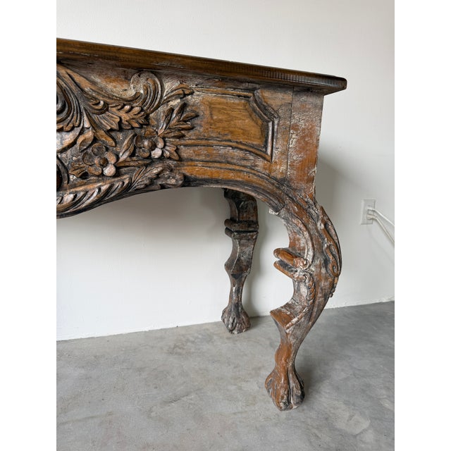Brown Vintage Italian Baroque Style Hand-Carved Wood Console Table With Paw Feet For Sale - Image 8 of 18