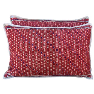 Red Woven Cotton Hmong Pillows - A Pair For Sale