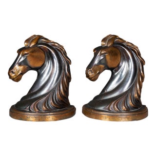 Art Deco Bronze Plated Horse Head Bookends c.1930 For Sale