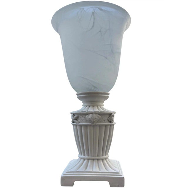 Vintage Neoclassical Urn Table Lamp With Shell & Starfish Motif, Cream Ivory For Sale - Image 4 of 7