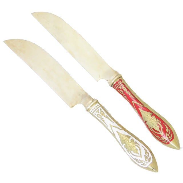 Early 20th Century Vintage Colorful Enamel Knives in Gift Box From Siam / Thailand, Set of 6 For Sale - Image 5 of 7