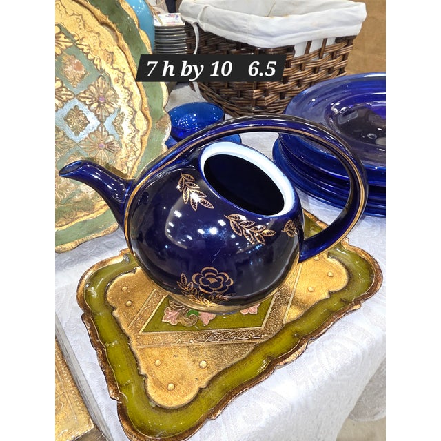 Beautiful art deco style cobalt blue teapot with gilt decoration