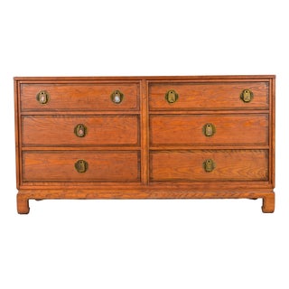 Davis Cabinet Company Mid-Century Modern Hollywood Regency Chinoiserie Teak Six Drawer Dresser, Circa 1960s For Sale