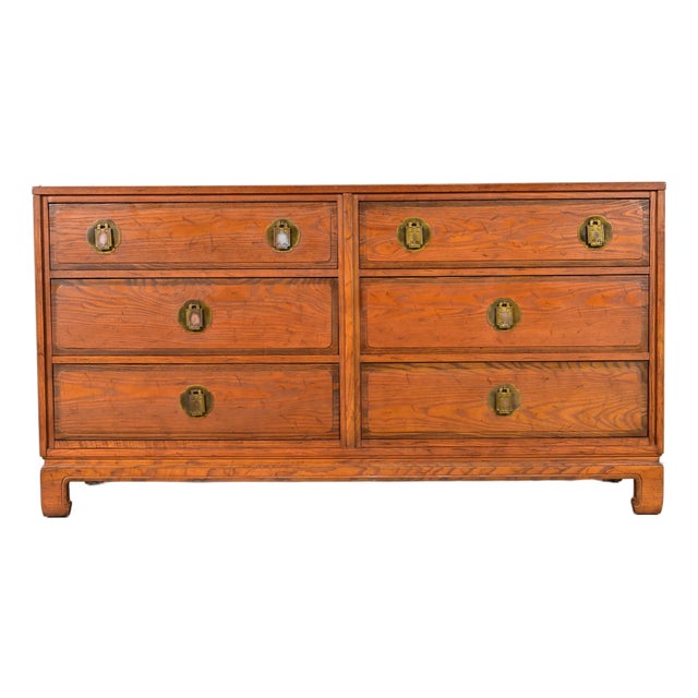 Davis Cabinet Company Mid-Century Modern Hollywood Regency Chinoiserie Teak Six Drawer Dresser, Circa 1960s For Sale