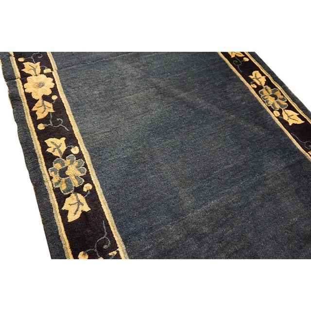 1920s Navy Blue Solid Minimalist Deco Antique Chinese Peking Runner Rug For Sale - Image 11 of 11
