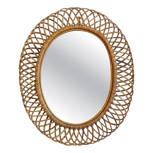 Vintage Italian Rattan Wall Mirror, 1960s For Sale