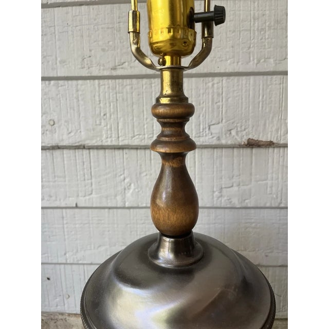 1960s 1960s Mid-Century Hollywood Regency-Style Wood & Gray Metal Leviton Lamps - a Pair For Sale - Image 5 of 10