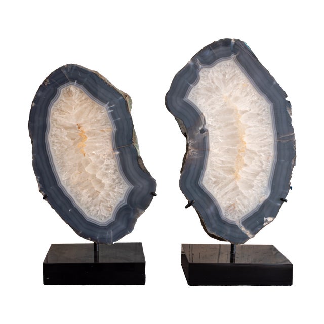 Late 20th Century Pair Large Polished Agate on Stands For Sale - Image 4 of 4