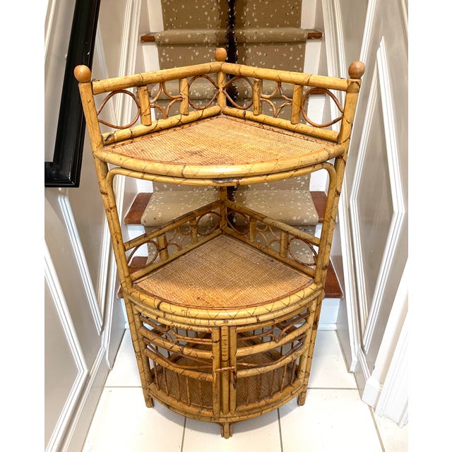 Rattan Mid Century Corner Etagere From Hong Kong Chairish