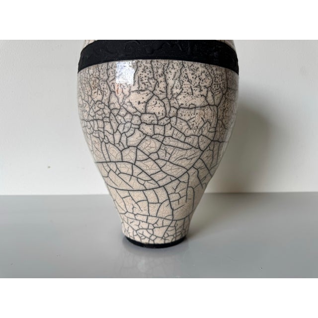 Black 1980s Vintage Black and White Crackled Glazed Studio Pottery Vase For Sale - Image 8 of 9