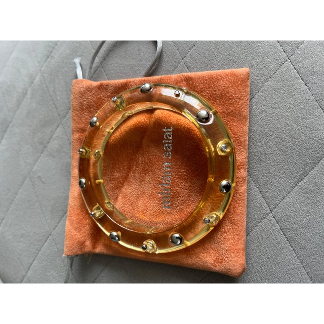 Miriam Salat Studded Translucent Vintage Resin Bangle Silver & White Topaz For Sale - Image 12 of 18
