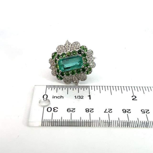 Natural Emerald Tsavorite Diamond Ring 6.75 14k White Gold 9.22 TCW Certified For Sale - Image 16 of 17