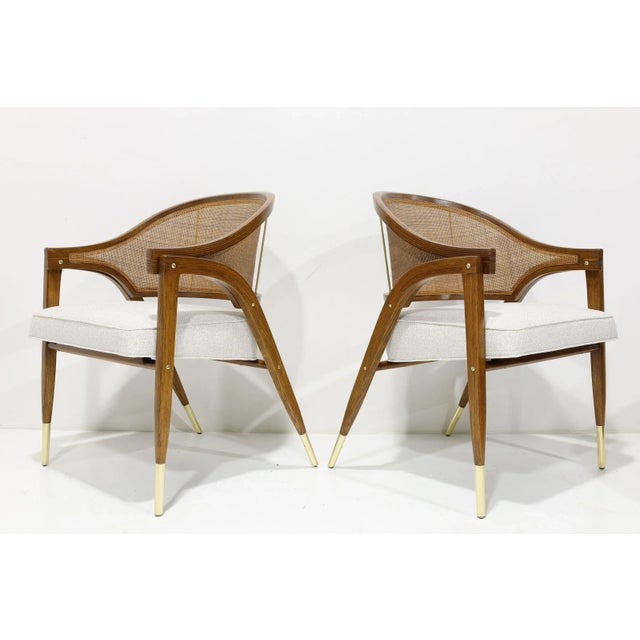 Cream Mid 20th Century Edward Wormley for Dunbar Captain Chairs- Set of 2 For Sale - Image 8 of 11