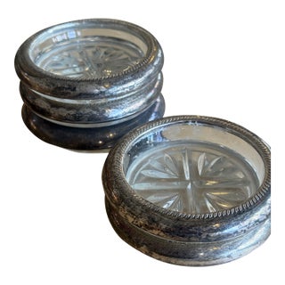 1950s FB Rogers Silver Co Sterling Silver and Crystal Coasters - Set of 5 For Sale