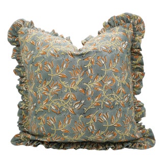 Artisan Frill Pillow Cover Classic Ruffled Decorative Cushion for Home Styling- 12x20 Inch Kamal Dutta For Sale
