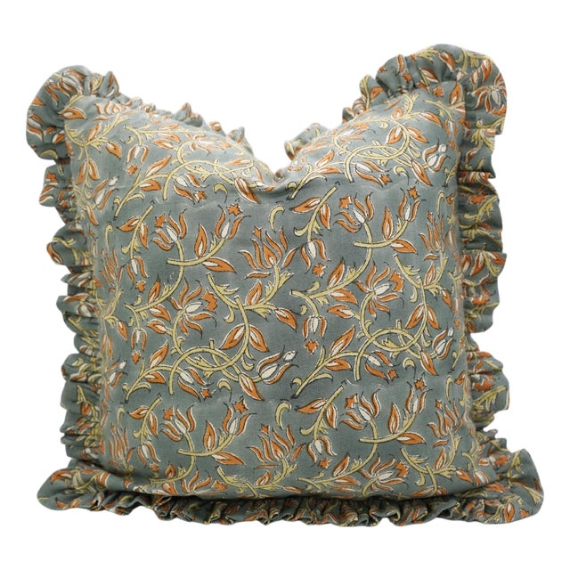 Artisan Frill Pillow Cover Classic Ruffled Decorative Cushion for Home Styling- 12x20 Inch Kamal Dutta For Sale