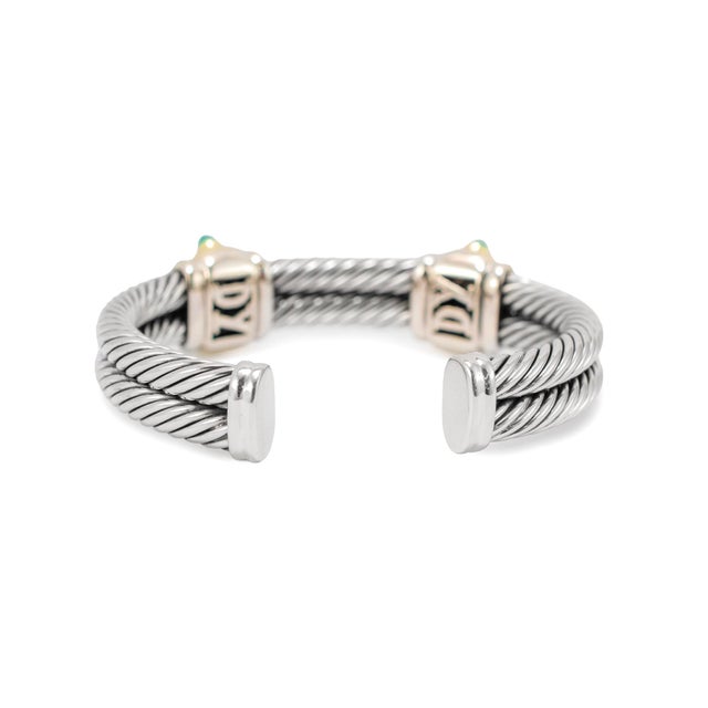 David Yurman David Yurman Silver 14k Yellow Gold Double Cable Renaissance Cuff Bracelet For Sale - Image 4 of 8