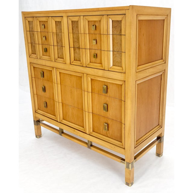 Wood Burl Wood Panel Brass Birch 7 Drawer Mid Century Modern High Boy Dresser For Sale - Image 7 of 12