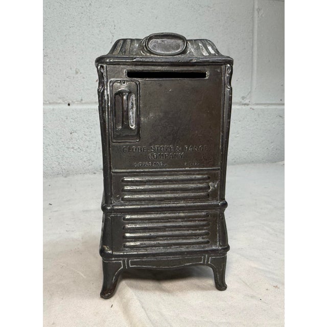 Antique 1930s-40s Vintage Globe Glow-Boy Metal Stove Advertising Coin Still Bank For Sale In New York - Image 6 of 12