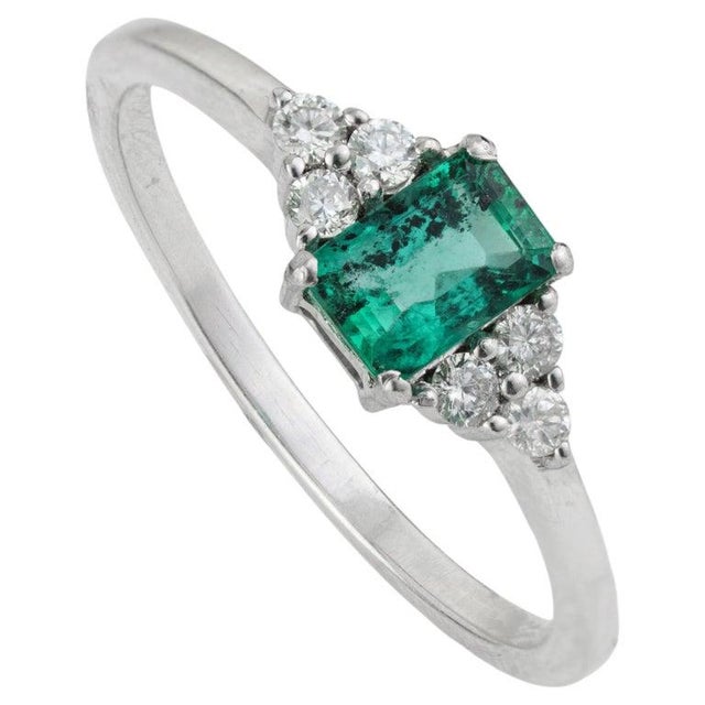 Silvorra Sterling Silver Natural Emerald Ring With Diamond Accents, Size 7 For Sale - Image 9 of 12
