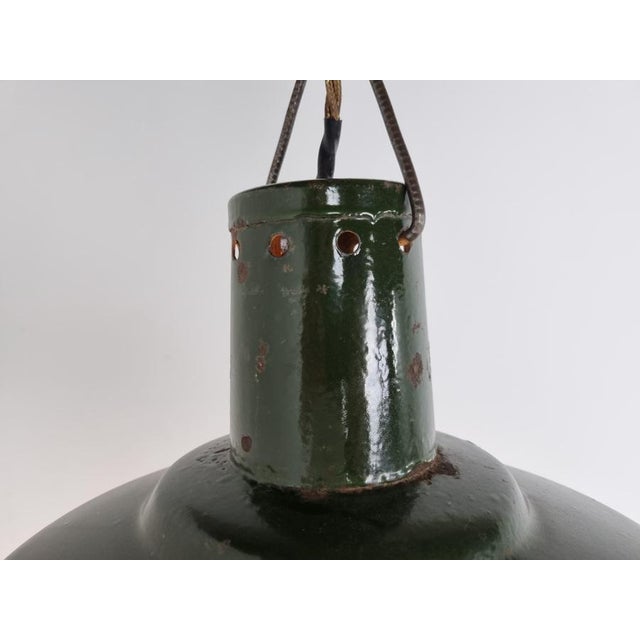Paint Vintage Industrial Dark Green Enamel Pendant Light, 1960s For Sale - Image 7 of 10