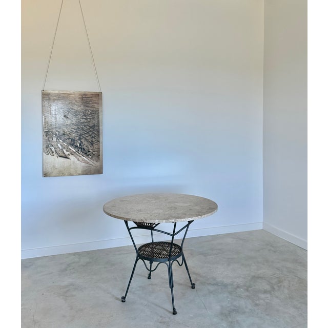 Round Breccia Botticelli Marble Top on Iron Frame Table Inset With Woven Wicker For Sale - Image 9 of 16