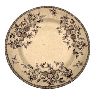 Antique English Brown Transferware Plate – Asian-Inspired Floral For Sale