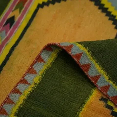1950s Vintage Dhurrie Extra-Long Geometric Runner Rug in Green | Rug & Kilim For Sale - Image 5 of 5