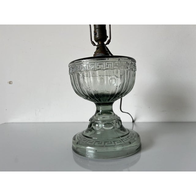 Vintage Greek Key Pattern Glass Table Lamp For Sale - Image 4 of 12