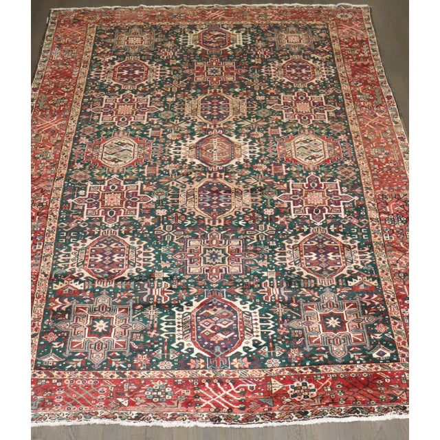 Red Emerald Green Vintage Persian Heriz rug no. 10949 For Sale - Image 8 of 13