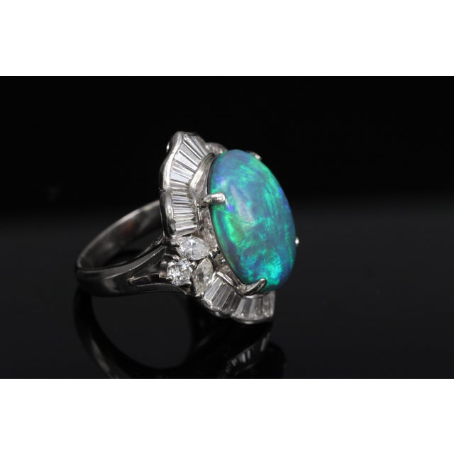 Late 20th Century Fine 7.41ct Natural Untreated Black Opal 2.06ct Diamond Platinum Ring Size 6 For Sale - Image 12 of 18