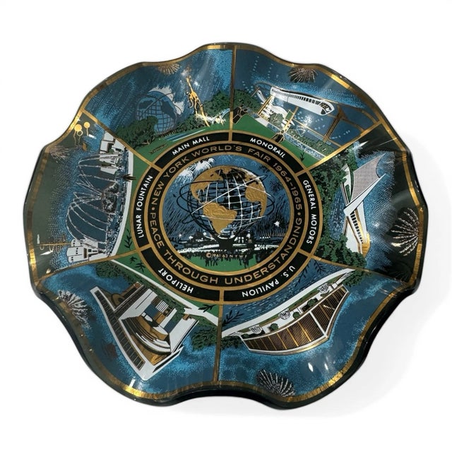 American Vintage 1964-65 Ny World’s Fair Glass Plate Unisphere Peace Understanding For Sale - Image 3 of 6