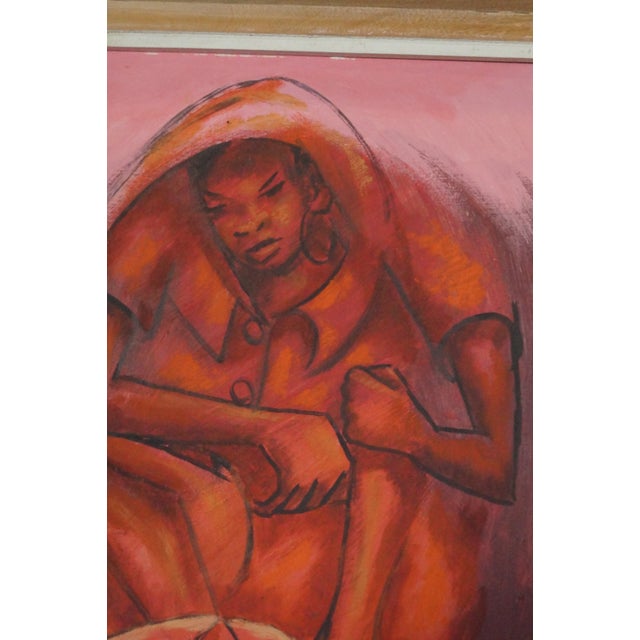 1960s Petion Savain Signed Haitian Pink Figural Painting, Framed For Sale In San Antonio - Image 6 of 12