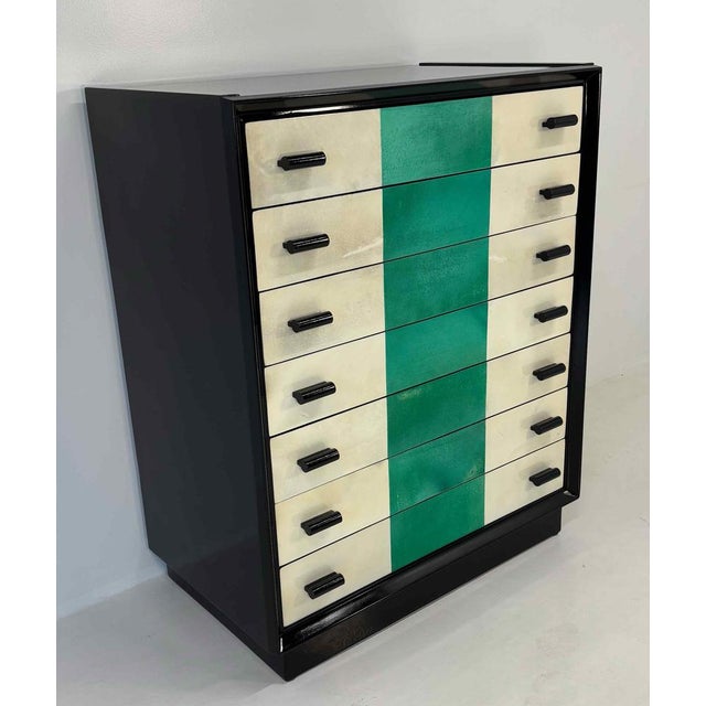 1950s Black Lacquer & Parchment Chest of Drawers, 1950s For Sale - Image 5 of 8
