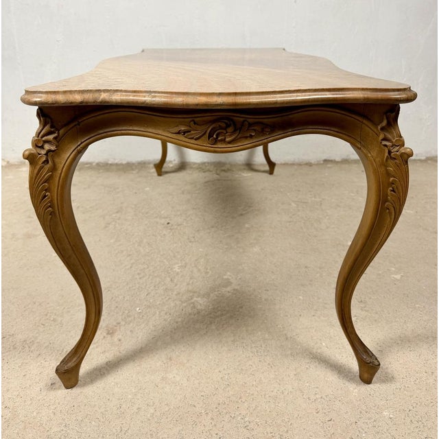 Wood French Louis XV Style Coffee Table with Marble Top, 1940 For Sale - Image 7 of 15