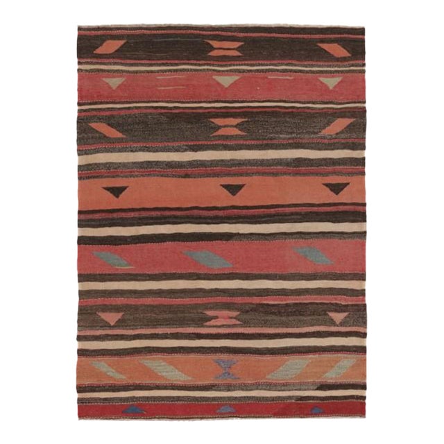 Vintage Persian Square Kilim, Stripes With Bold Tribal Geometry - Rug & Kilim For Sale