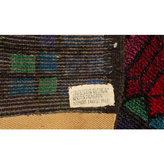Vintage Swedish blue, green, orange, purple, red pile rug by Kerstin Ekengren Size: 7'7" × 10'7" (231 × 322 cm). This...