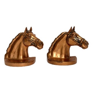 1940s Vintage Philadelphia Manufacturing Co. Equestrian Style Copper Horse Bookends - a Pair For Sale