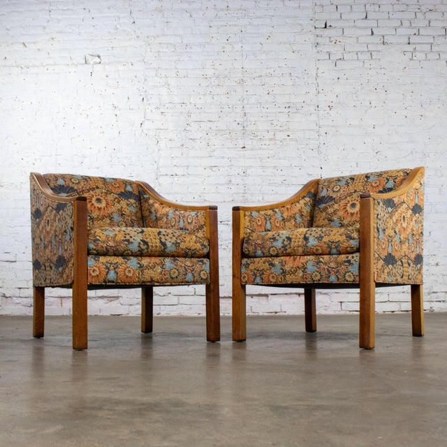 Mid 20th Century Mid-20th Century Mid Century Modern Pair Chairs With Oak Frames and Floral Fabric For Sale - Image 5 of 18