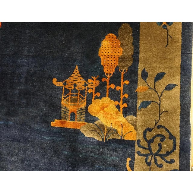 1920s Blue Navy Vase Floral Antique Chinese Art Deco Carpet 5' X 7'7" Knotted Wool Rug For Sale - Image 10 of 13