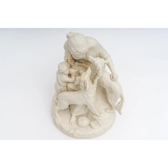 Late 19th Century Antique Bisque Sculpture With Dogs For Sale - Image 5 of 13