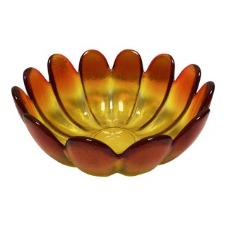 Vintage 1960s Indiana Lotus 12 Petal Amberina Orange Glass Bowl For Sale