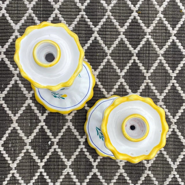 Vintage Late 20th Century Italian Hand Painted Candle Holders - a Pair For Sale - Image 9 of 10